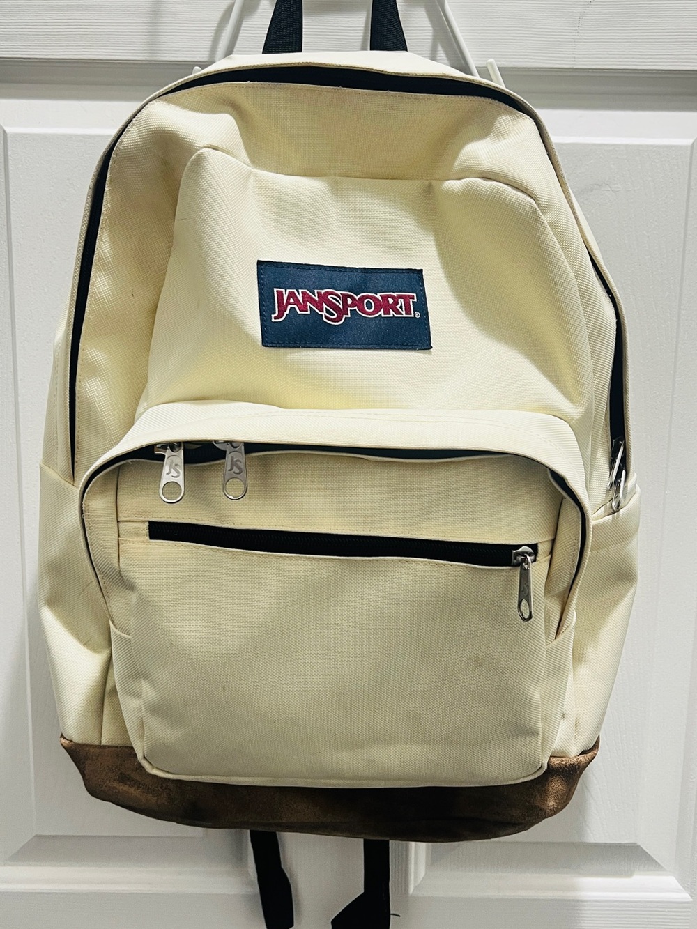 Jansport Cream Canvas Backpack with Brown Suede Base